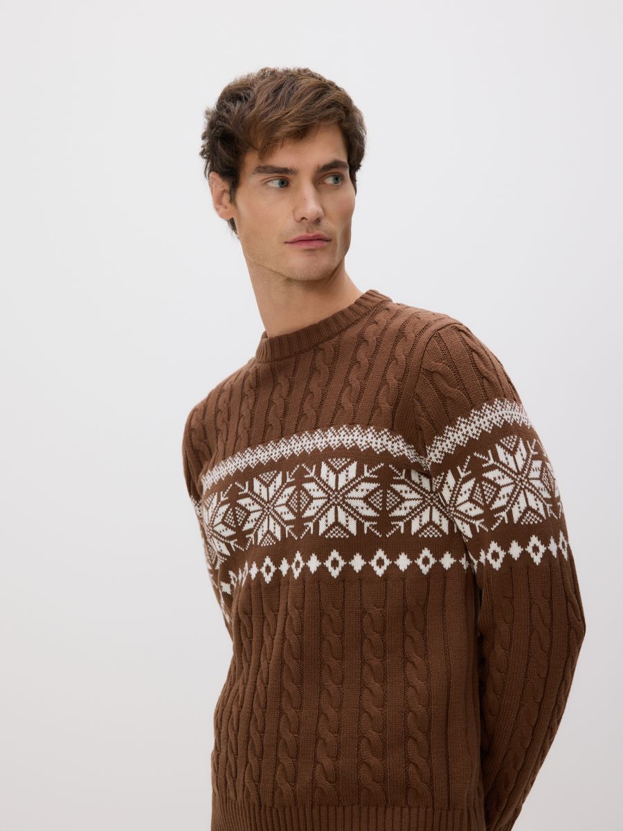 Džemper s pletenicama - braon - RESERVED