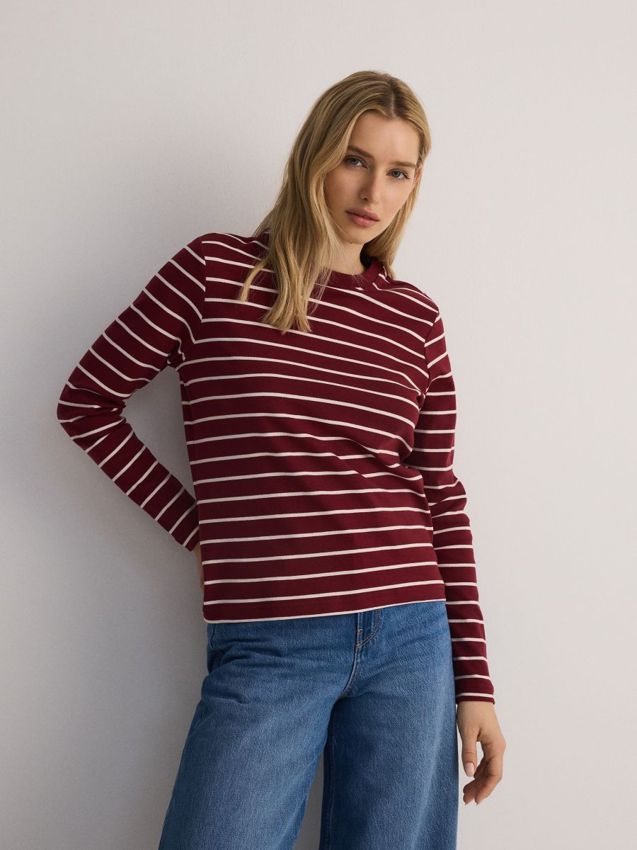 Maglietta a maniche lunghe in misto cotone mercerizzato - maroon - RESERVED