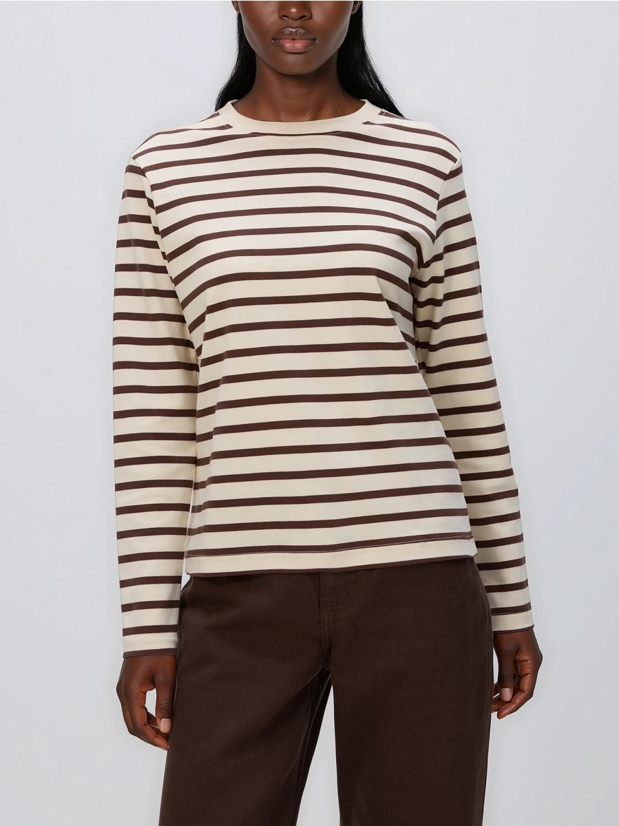 Mercerised cotton rich long sleeve T-shirt - brown - RESERVED
