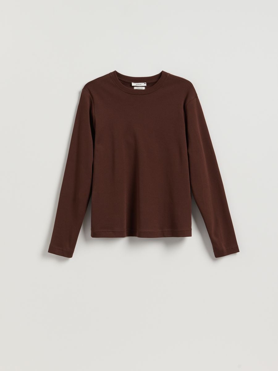 Mercerised cotton rich long sleeve T-shirt - dark brown - RESERVED