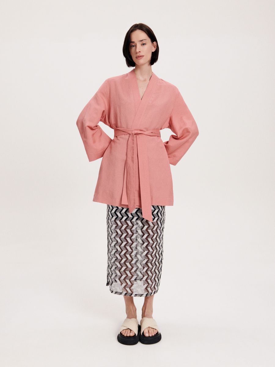 Kimono s vysokým podílem lnu - pudrově růžová - RESERVED
