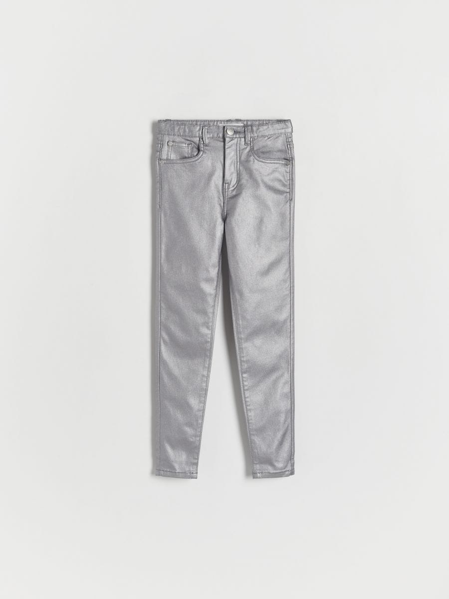 Glansiga slim high waist jeans - SILVER - RESERVED