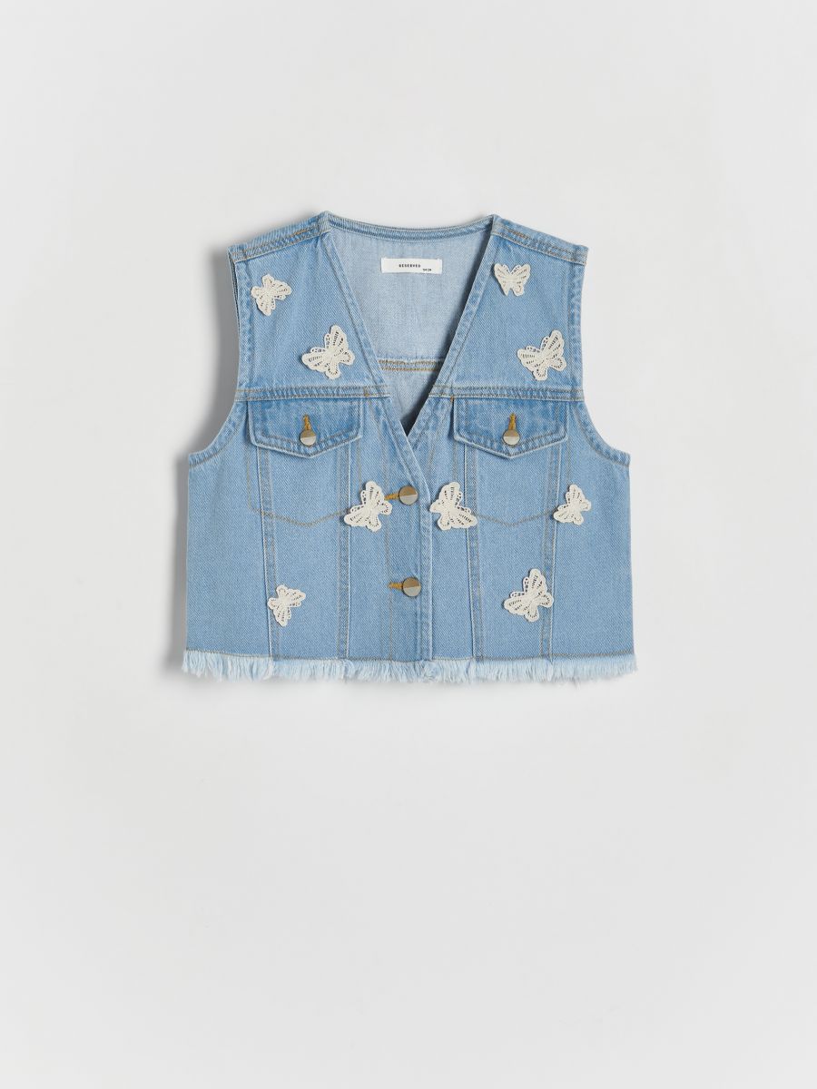 Denim vest with embroidered appliqué detailing - blue - RESERVED