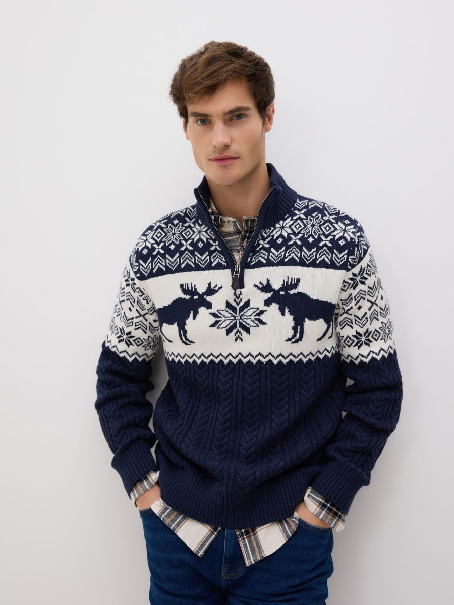 Pulover s puli ovratnikom - mornarsko modra - RESERVED