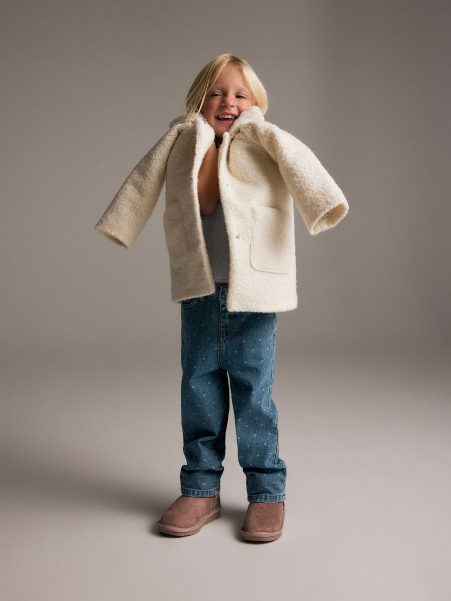 Faux shearling coat - cream - RESERVED