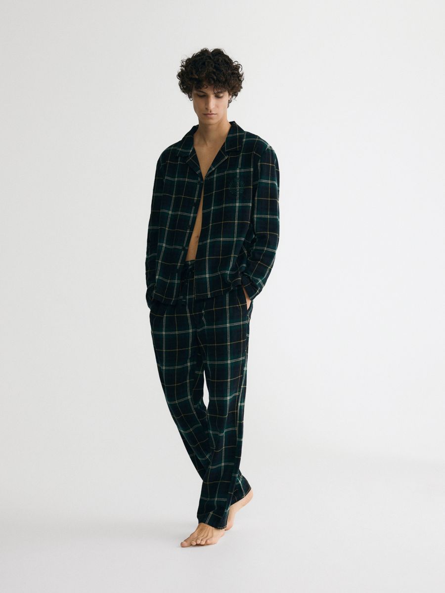 Картатий піжамний комплект із двох предметів - темно-зелений - RESERVED