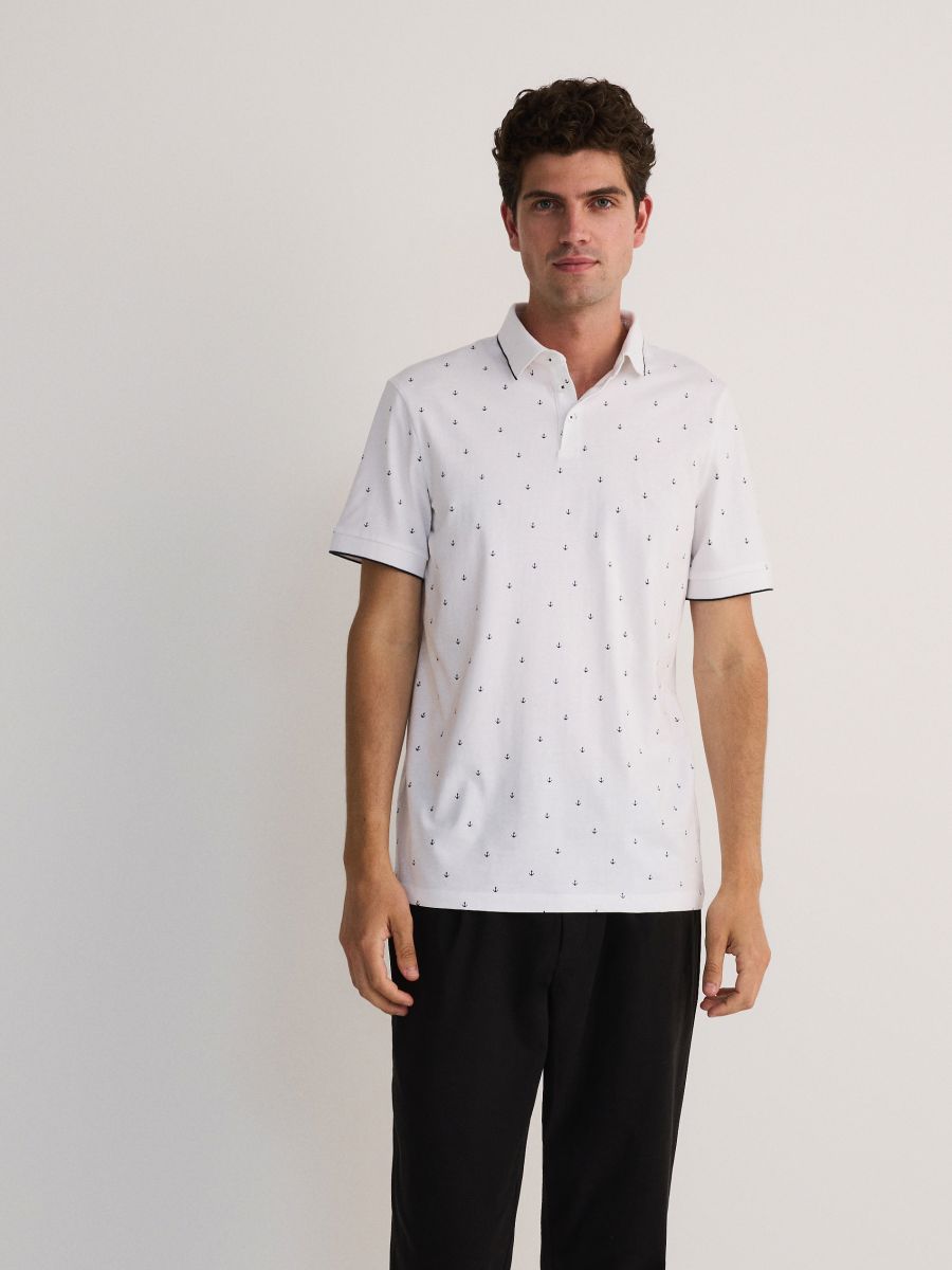 Regular fit polo shirt with micro print - white - RESERVED