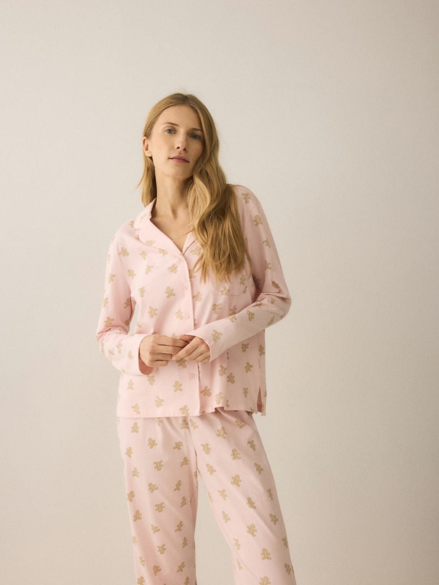 Піжамний комплект із різдвяним принтом - пастельний рожевий - RESERVED