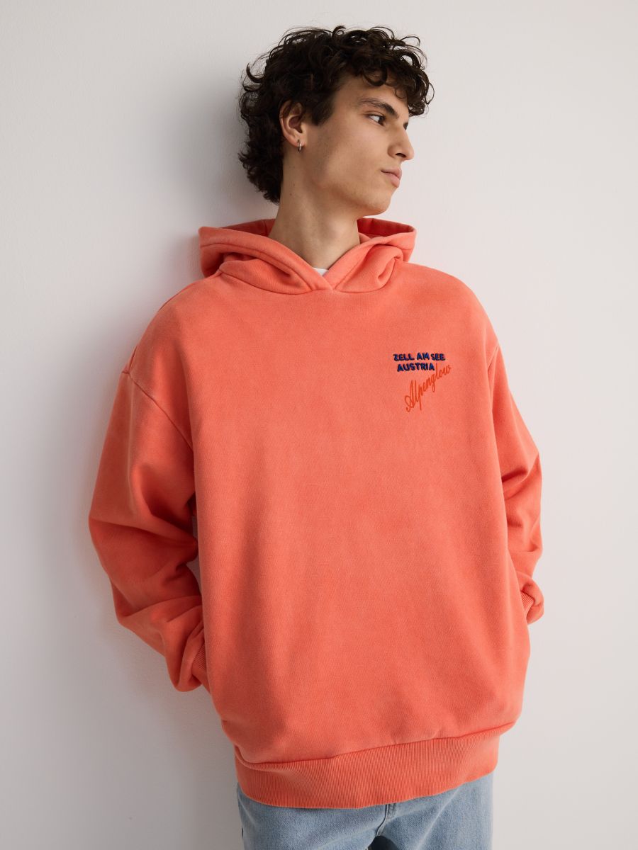 Baumwoll-Sweatshirt mit Stickerei - mandarine - RESERVED