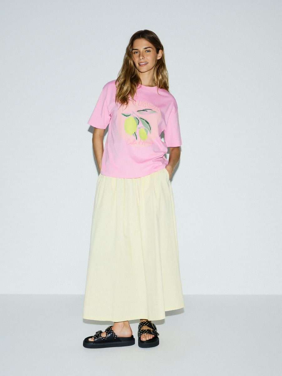 Cotton T-shirt with print - pink - RESERVED