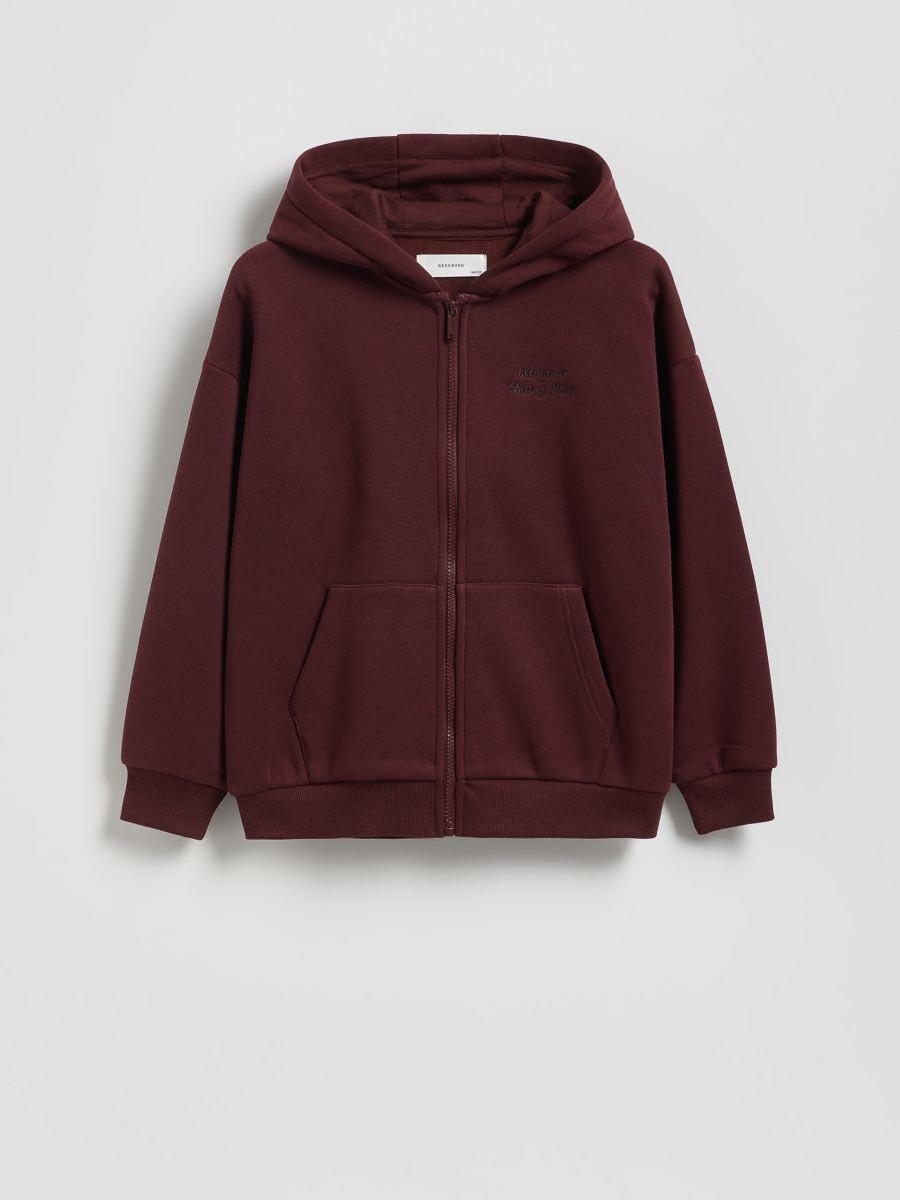 Φούτερ με φερμουάρ και κουκούλα - μπορντο - RESERVED