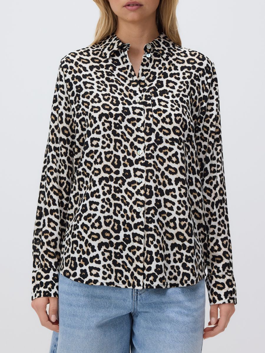 Regular fit viscose overhemd - STOFBRUIN - RESERVED - 2