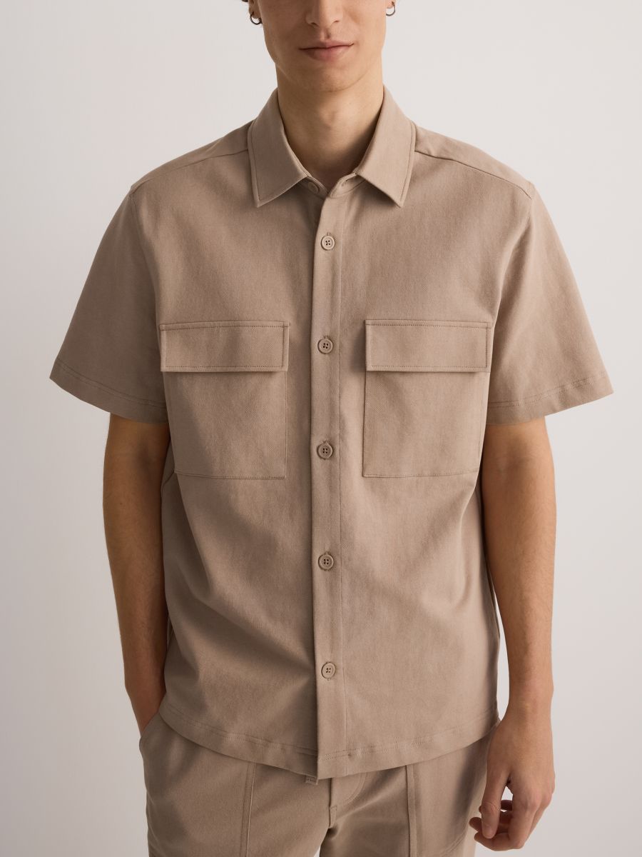 Regular fit effen overhemd - beige - RESERVED - 2