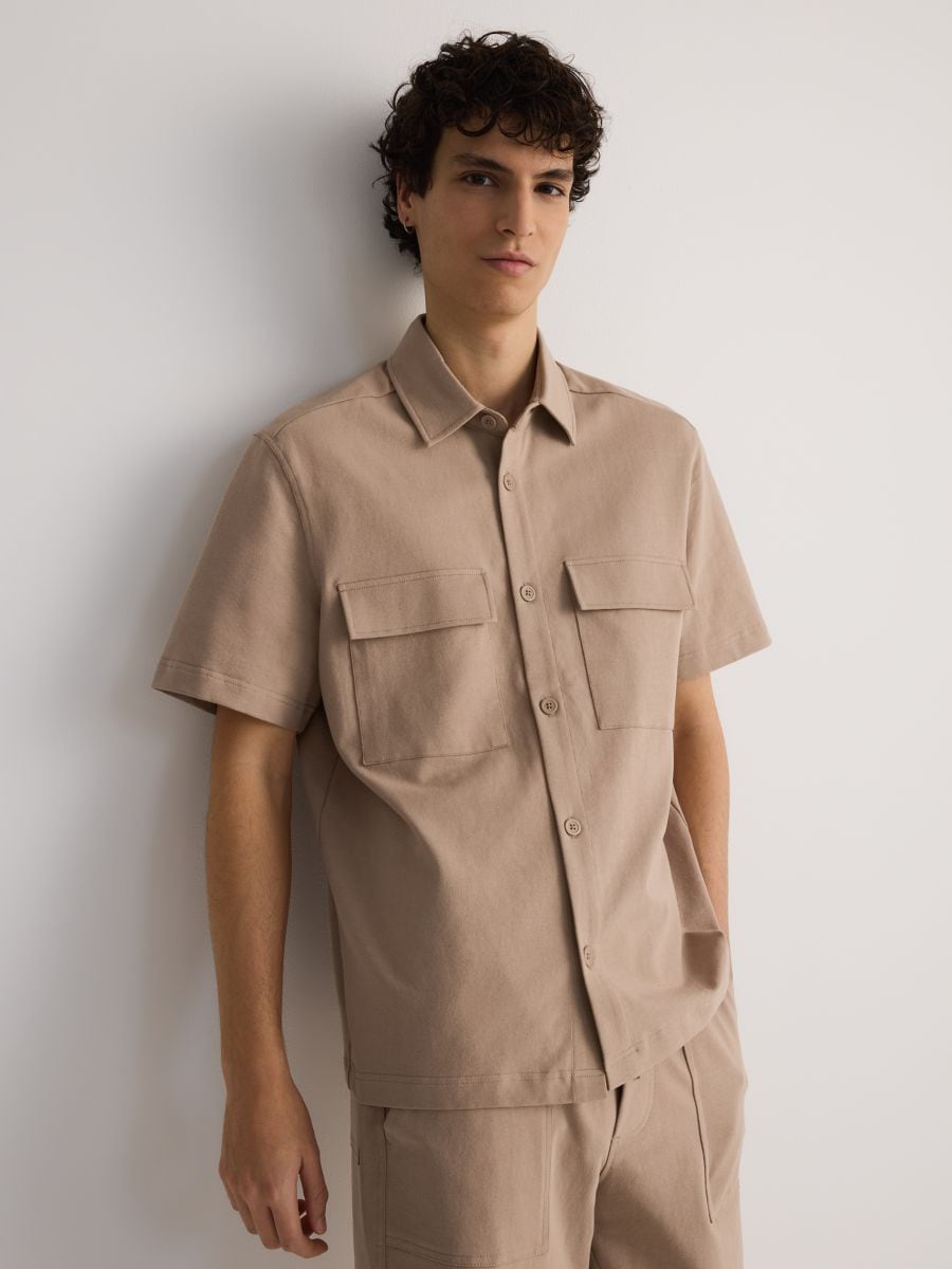 Regular fit effen overhemd - beige - RESERVED - 5