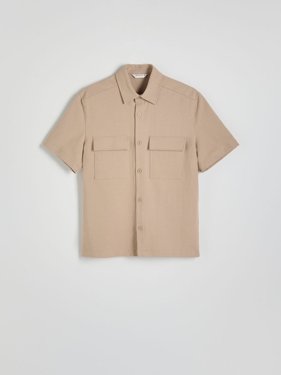 Regular fit effen overhemd - beige - RESERVED - 6