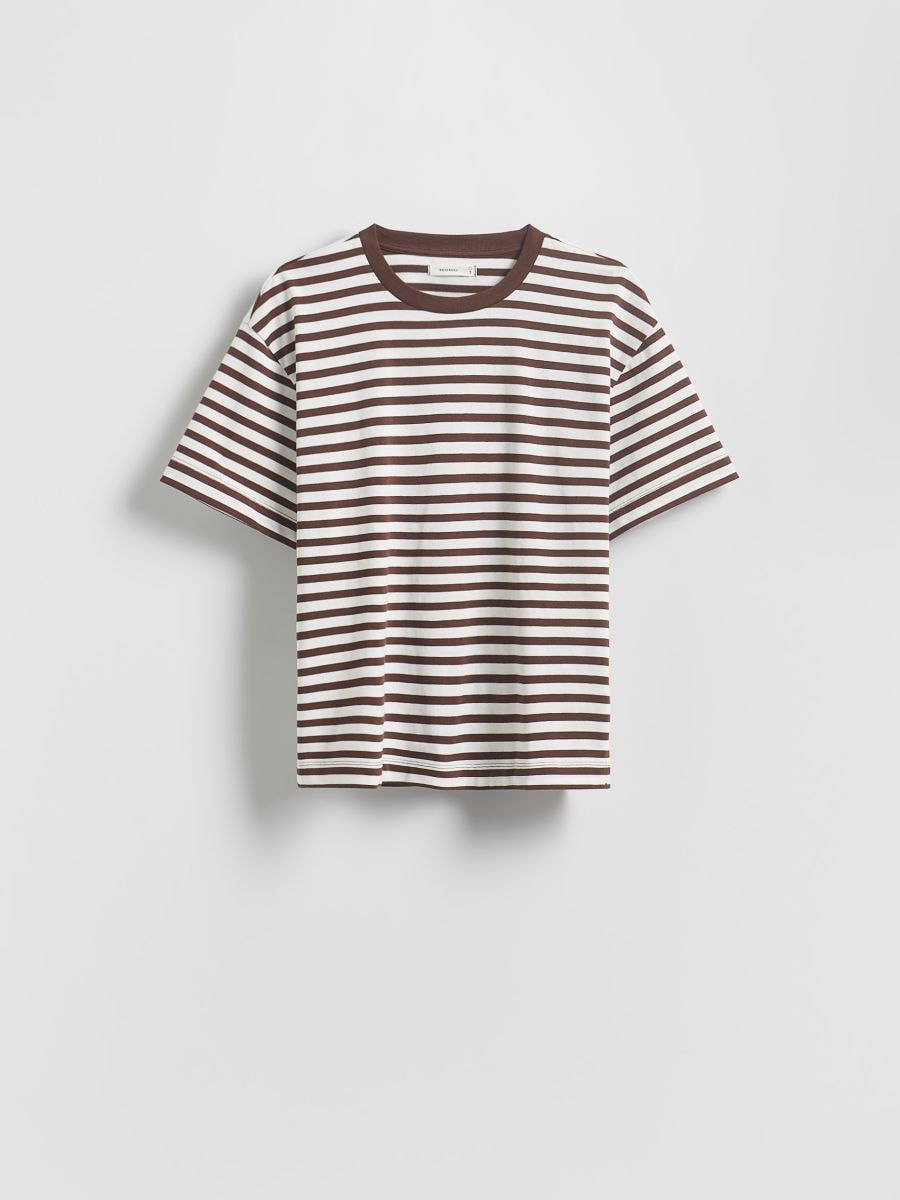 Gestreiftes T-Shirt aus Baumwolle - beige - RESERVED
