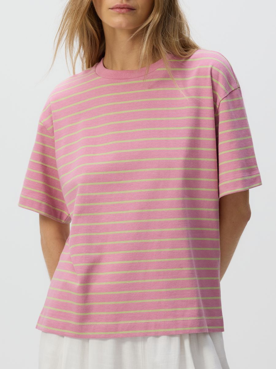 Stripe cotton T-shirt - pink - RESERVED
