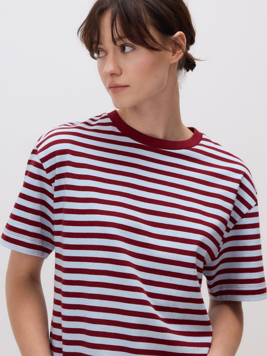 Stripe cotton T-shirt - maroon - RESERVED - 5