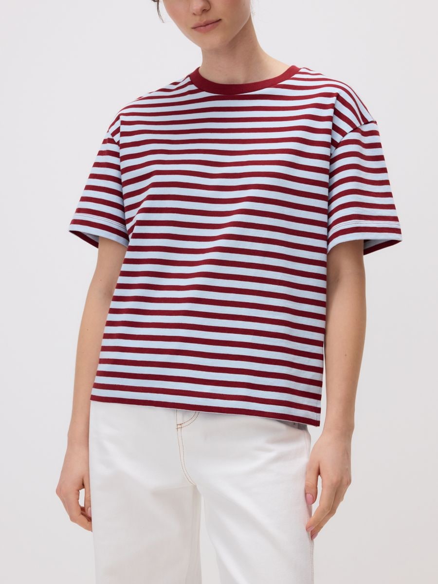 Stripe cotton T-shirt - maroon - RESERVED - 4
