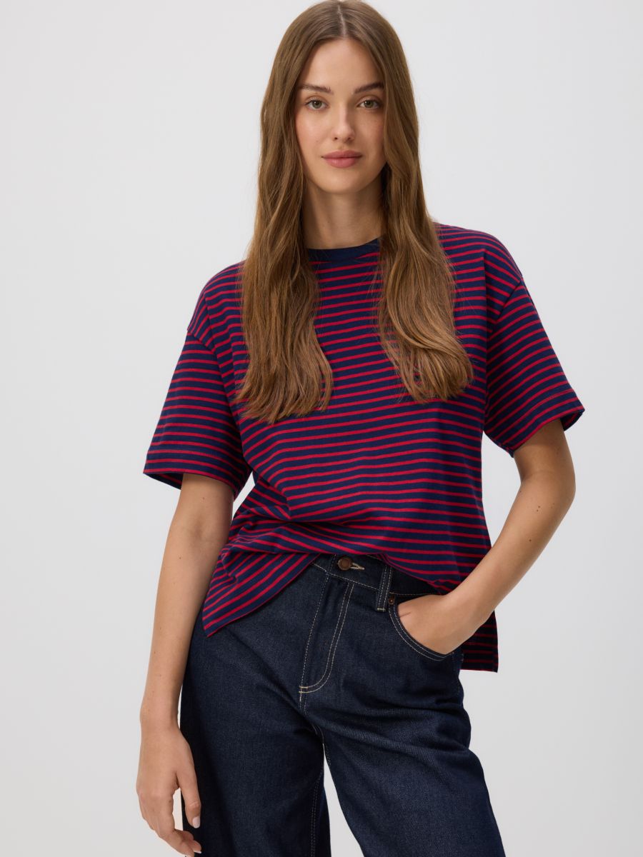 Stripe cotton T-shirt - carmine - RESERVED