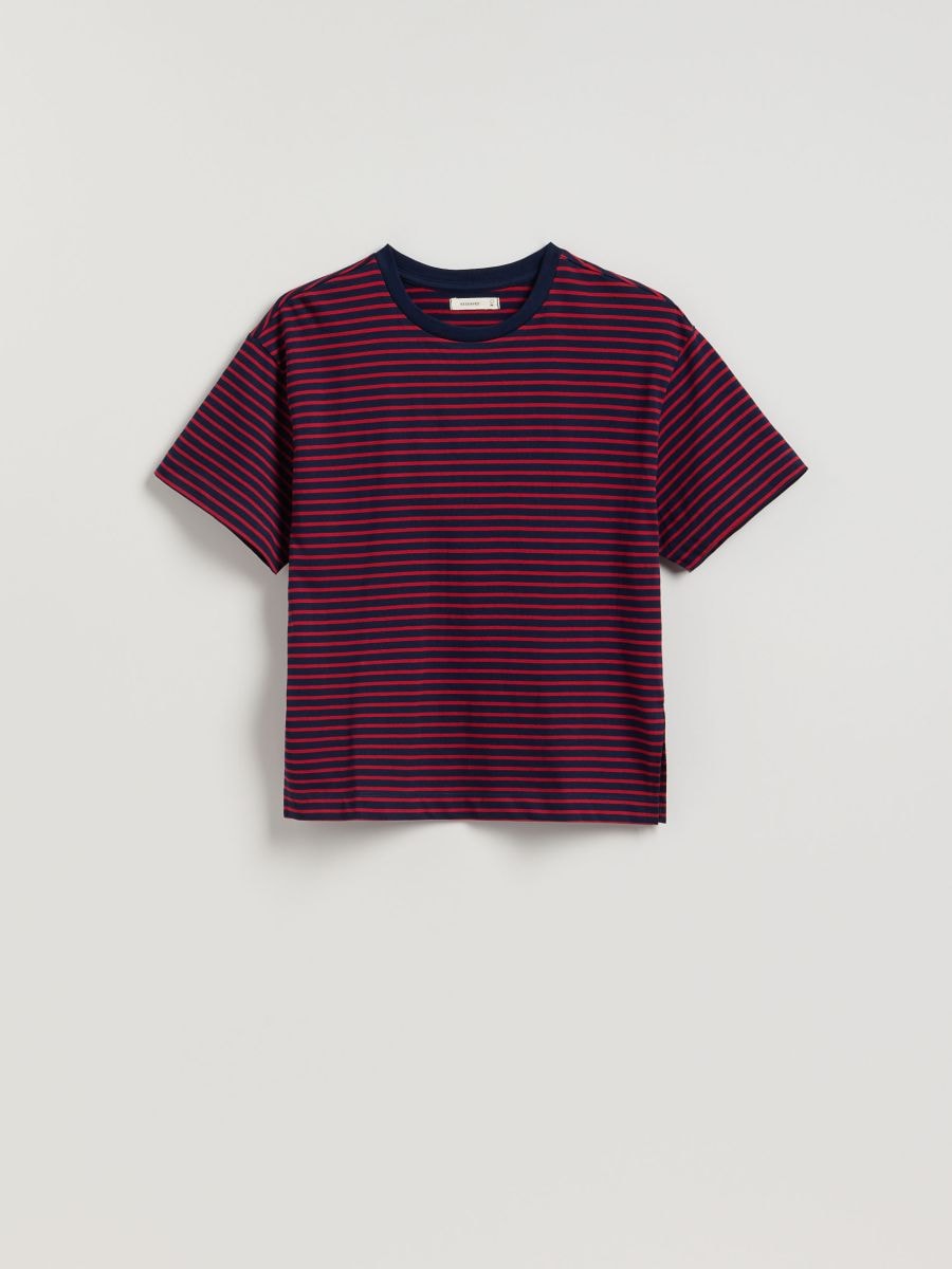 Stripe cotton T-shirt - carmine - RESERVED