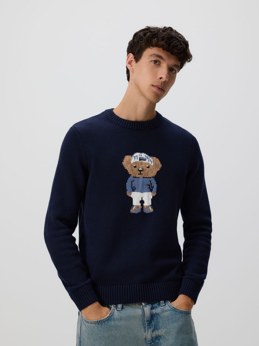 Sweter z wyszywanym wzorem - granatowy - RESERVED