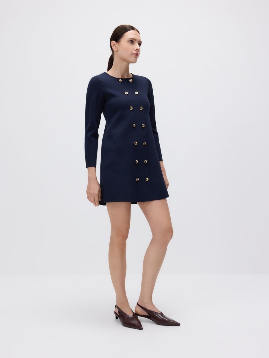 Rochie midi cu buline - bleumarin - RESERVED