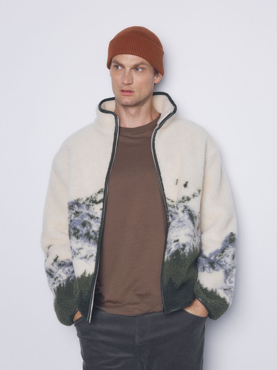 Sherpa sweatshirt with stand up collar - multicolor - RESERVED