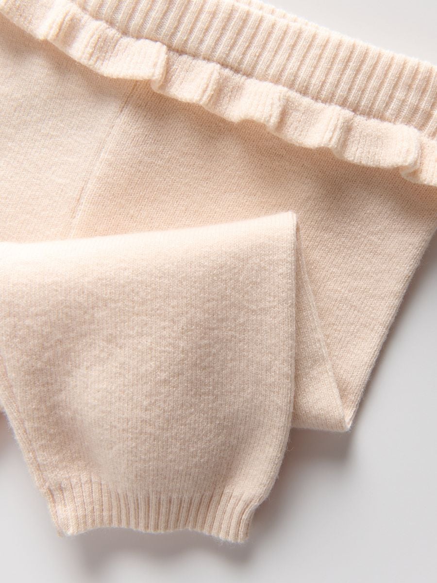 Knitted trousers with ruffles - beige - RESERVED - 2