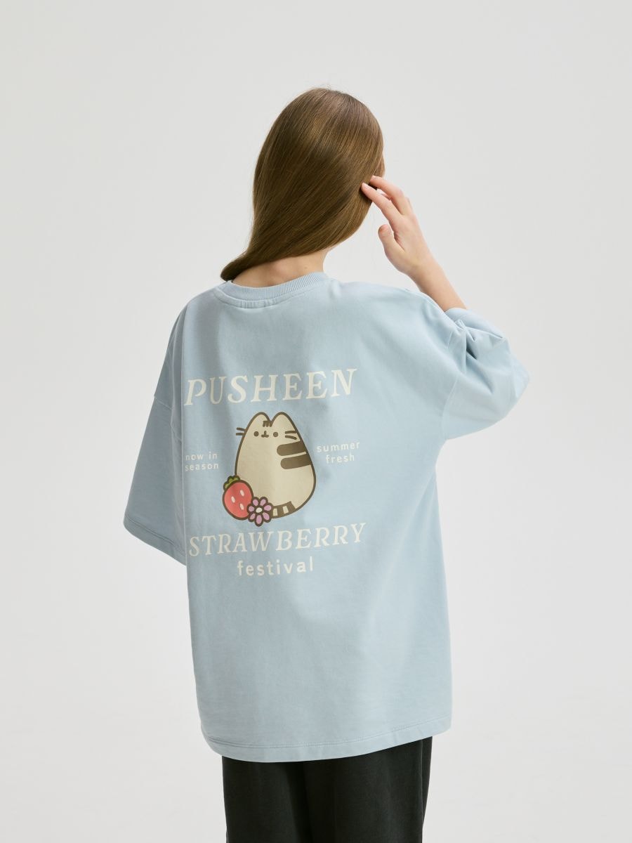 T-shirt with Pusheen print - pale blue - RESERVED - 6