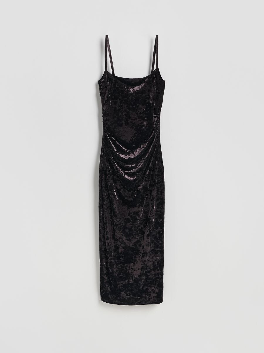 Velour midi dress - dark brown - RESERVED