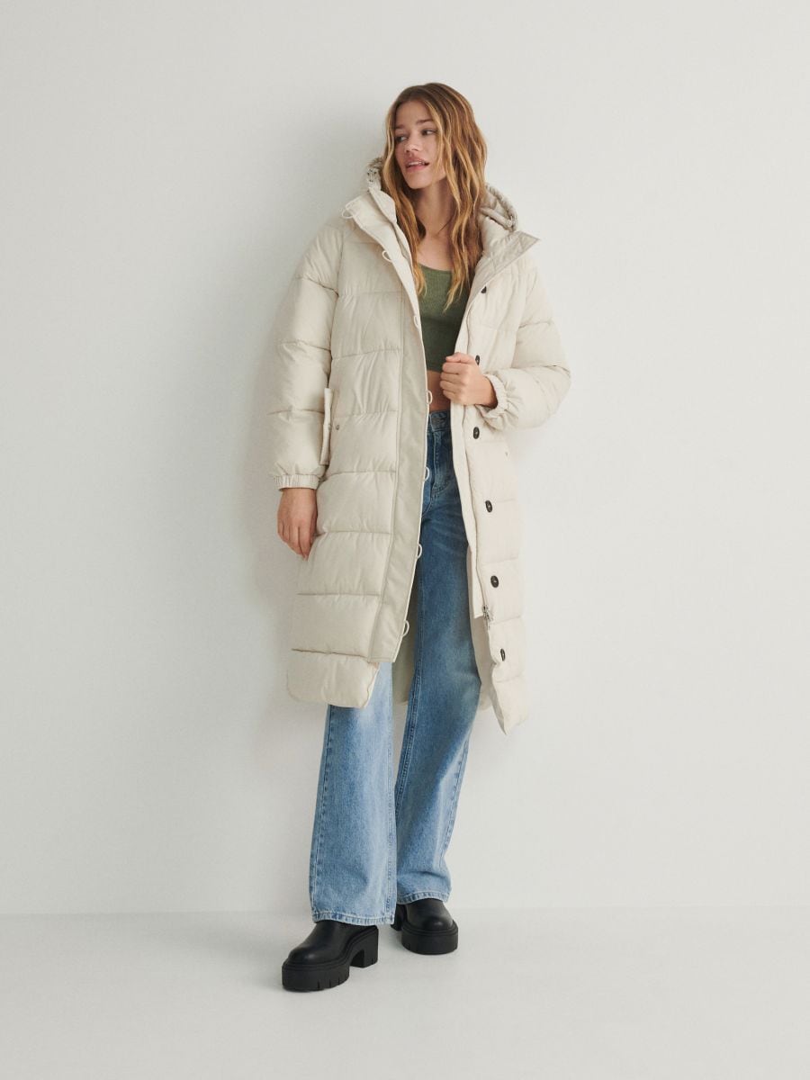 Coat with tie belt - nude - RESERVED