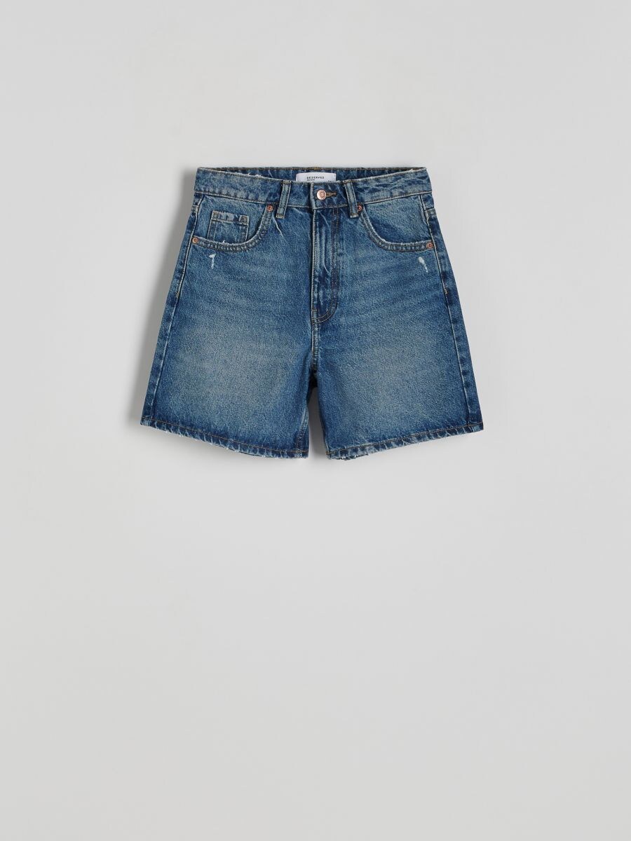 Denim shorts with wash effect - blue - RESERVED