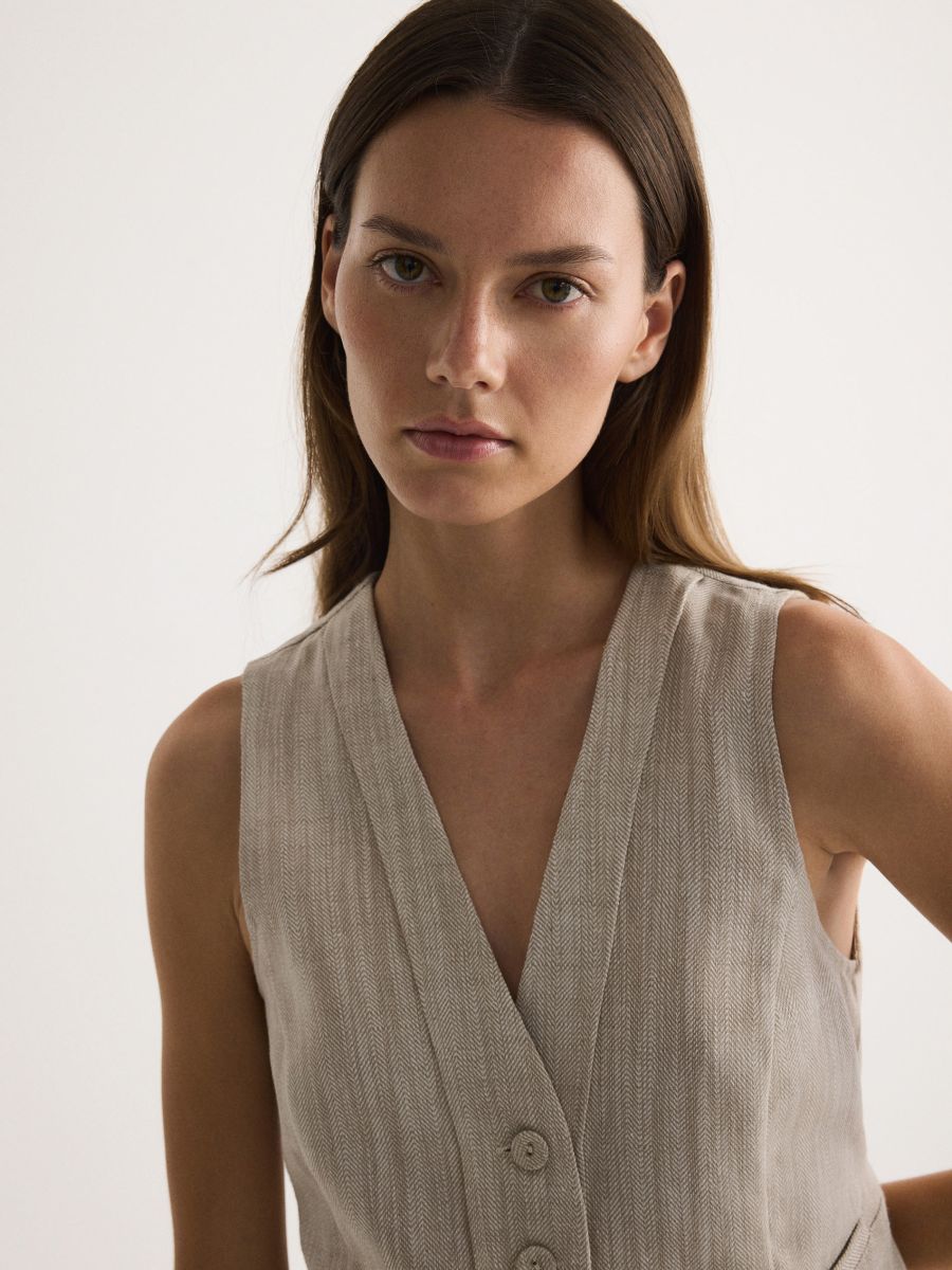 Linen blend vest - beige - RESERVED - 2