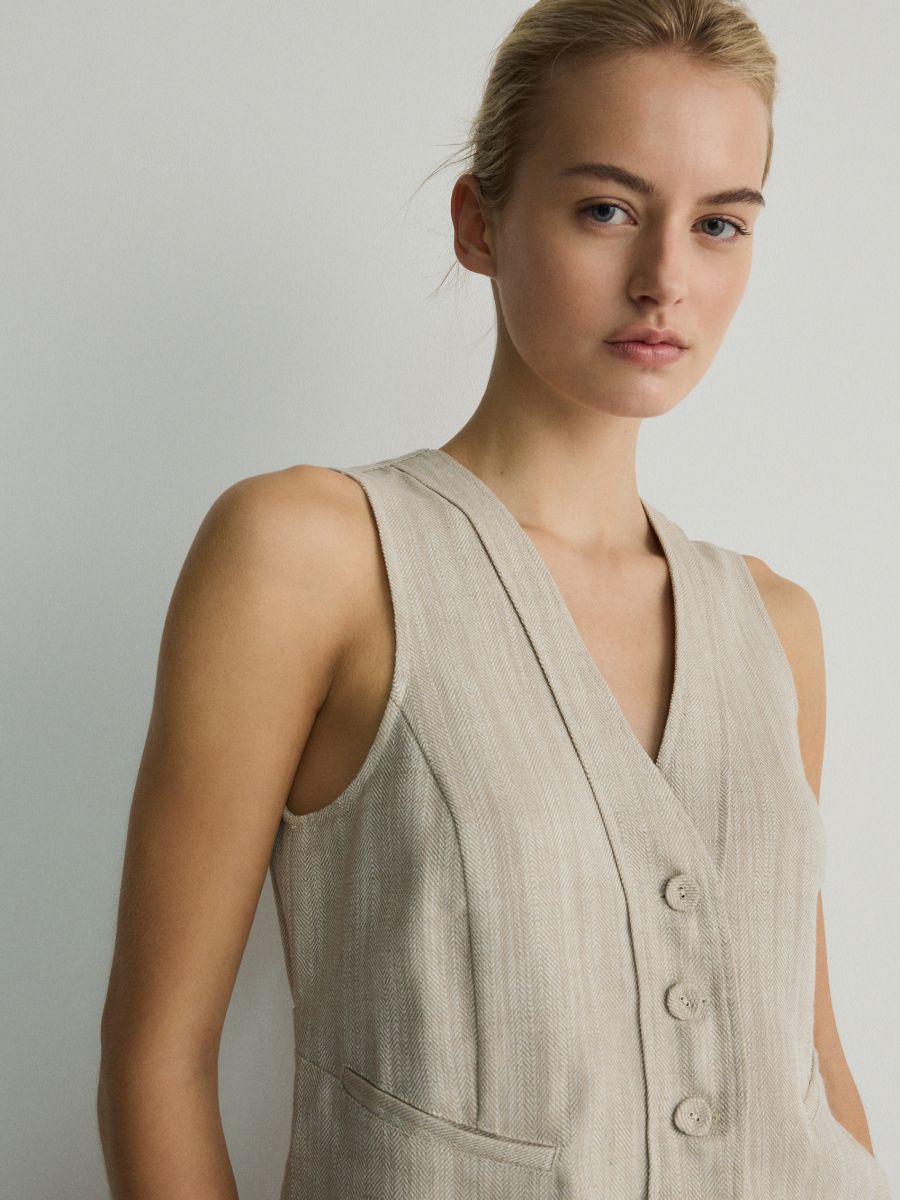 Linen blend vest - beige - RESERVED - 4