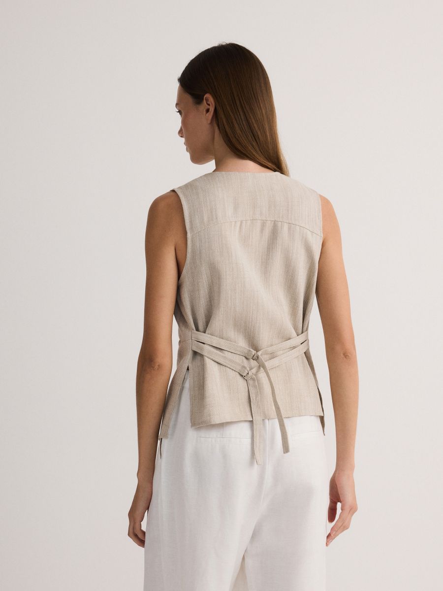 Linen blend vest - beige - RESERVED - 4