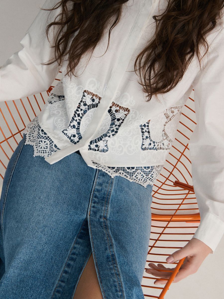 Camicia in cotone con ricamo - panna - RESERVED - 2