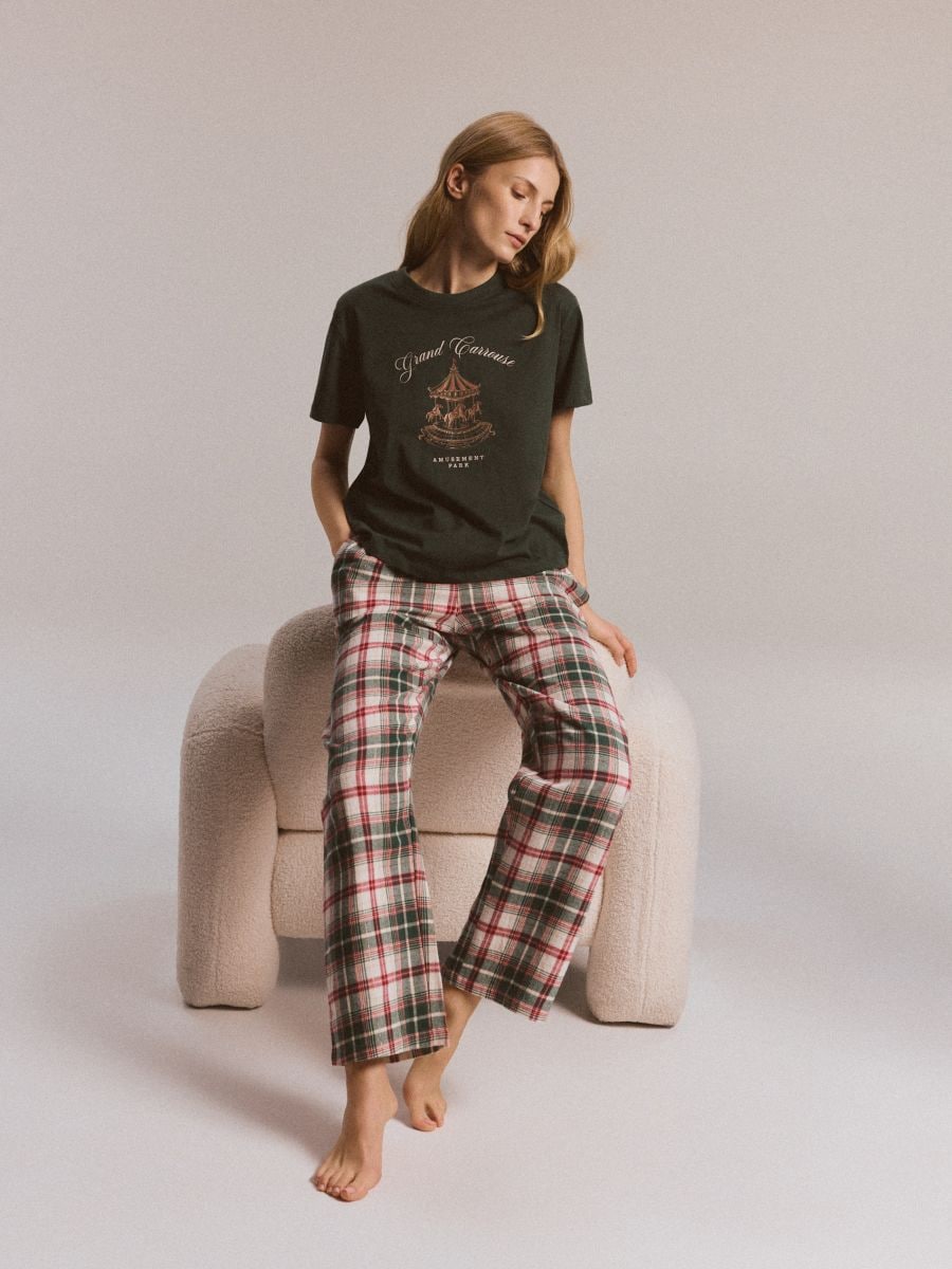 Φανελένια πιτζάμα σε καρό - πρασινο - RESERVED