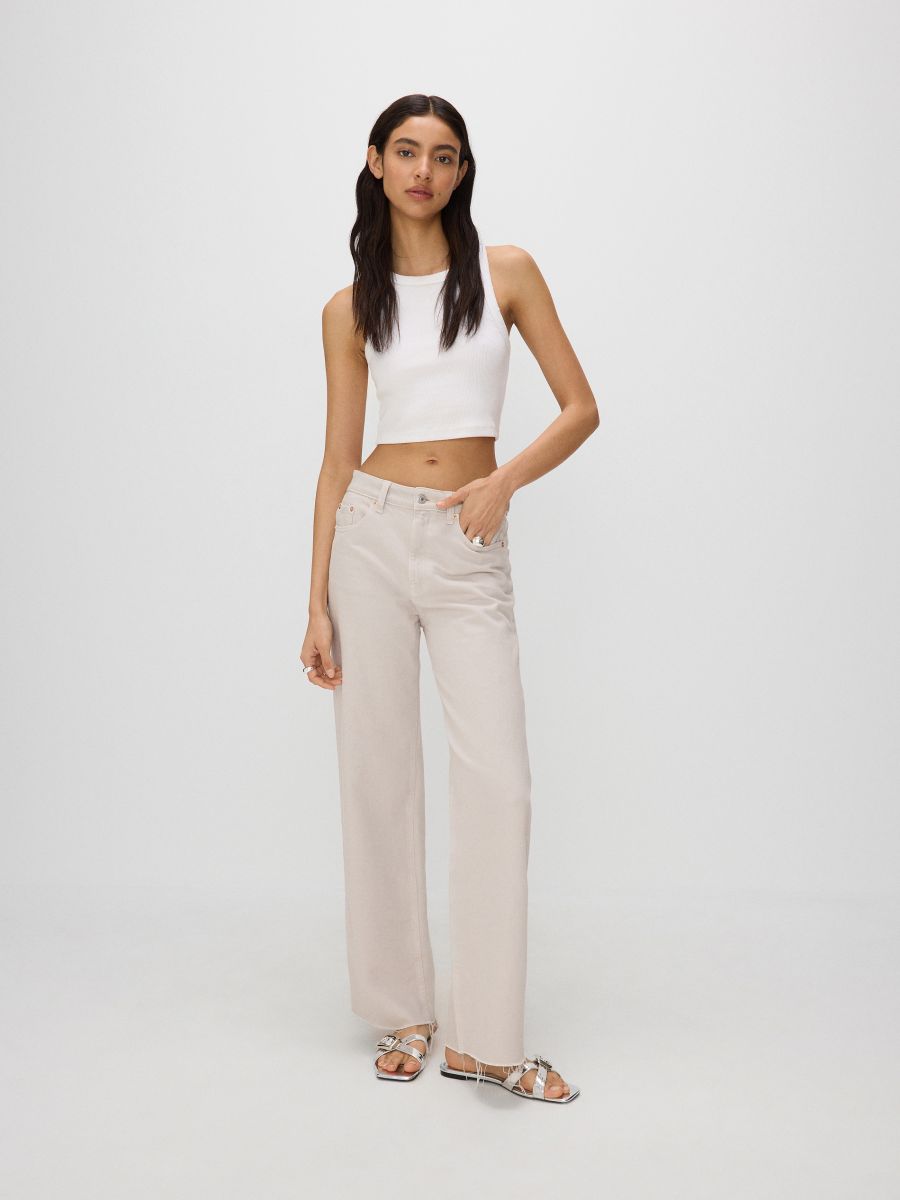 Vyšisované džíny culottes - světle šedá - RESERVED