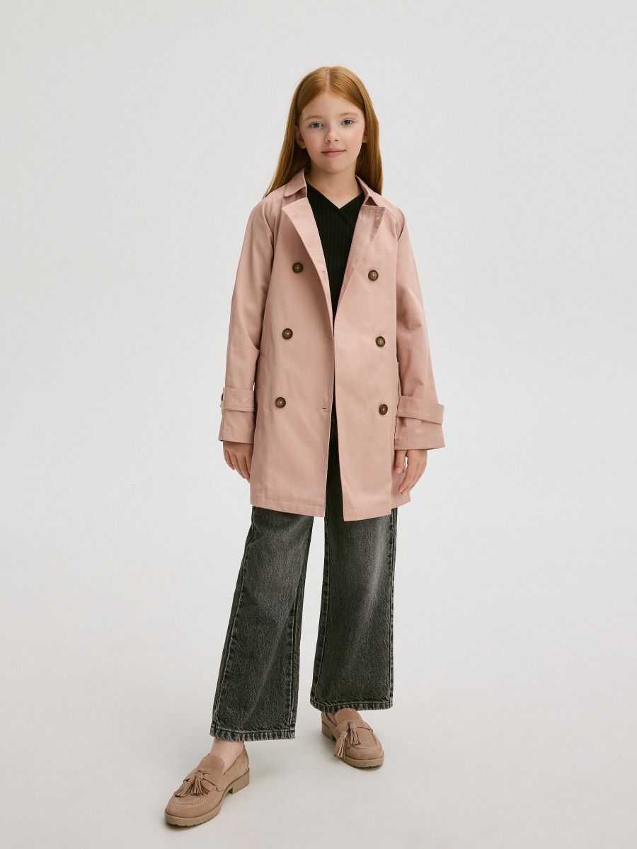 Double-breasted trench coat with belt - dusty rose - RESERVED