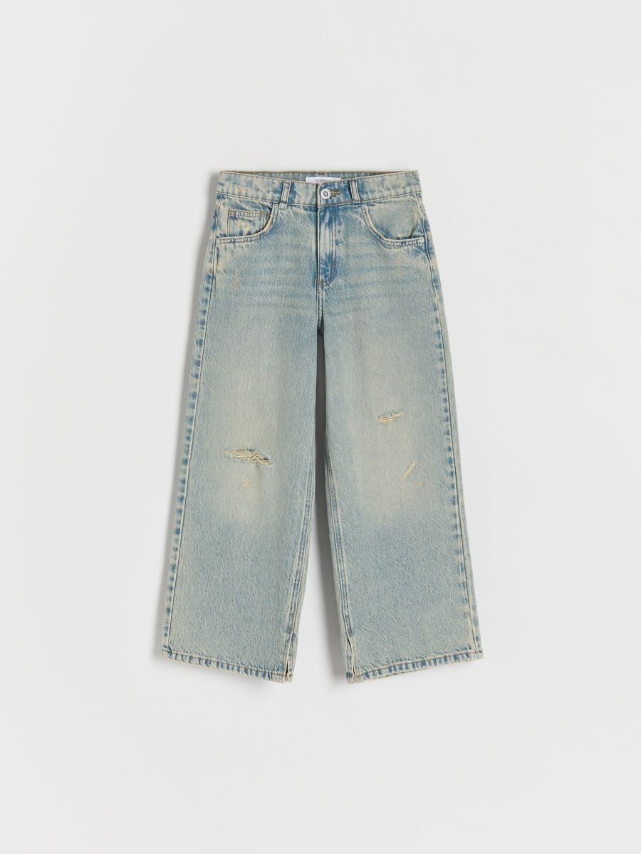 Super wide leg distressed jeans - blauw - RESERVED