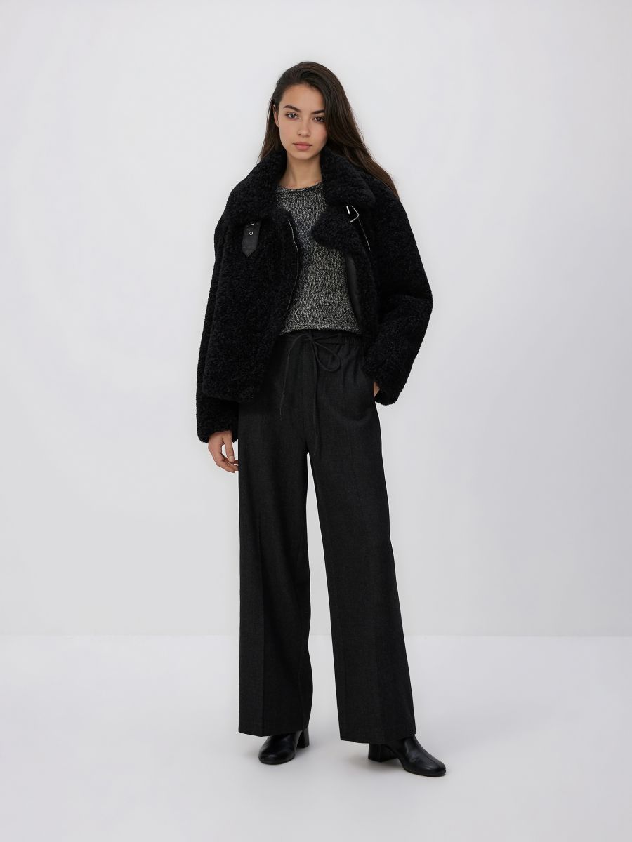 Wide trousers with crease - dark grey - RESERVED