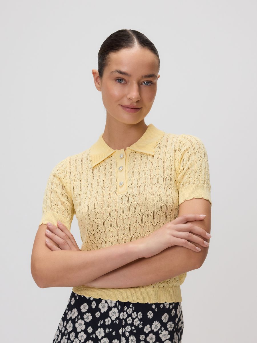 Maglione traforato a maniche corte - giallo chiaro - RESERVED