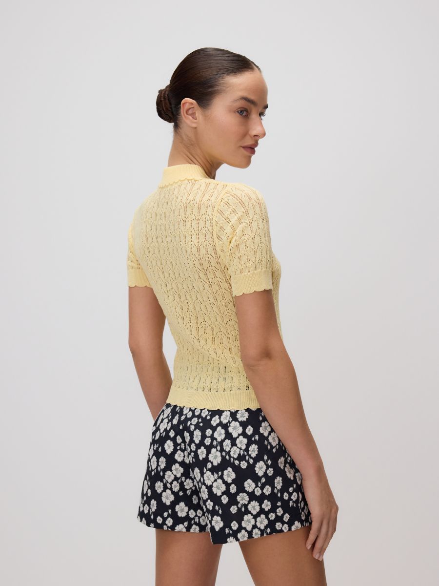 Openwork jumper with short sleeves - light yellow - RESERVED - 2