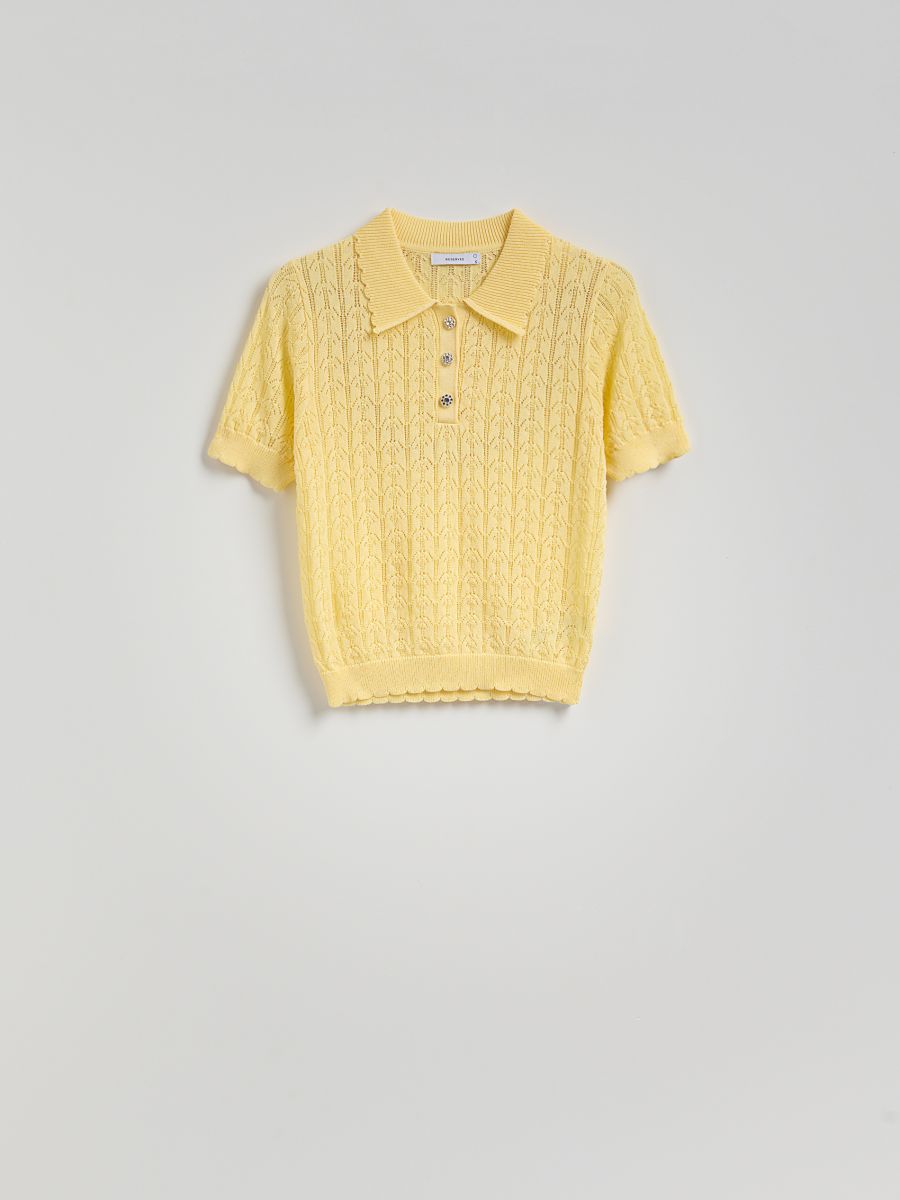 Openwork jumper with short sleeves - light yellow - RESERVED - 4