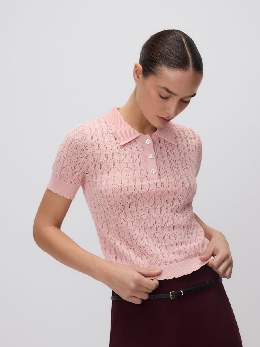 Openwork jumper with short sleeves - rose - RESERVED - 2