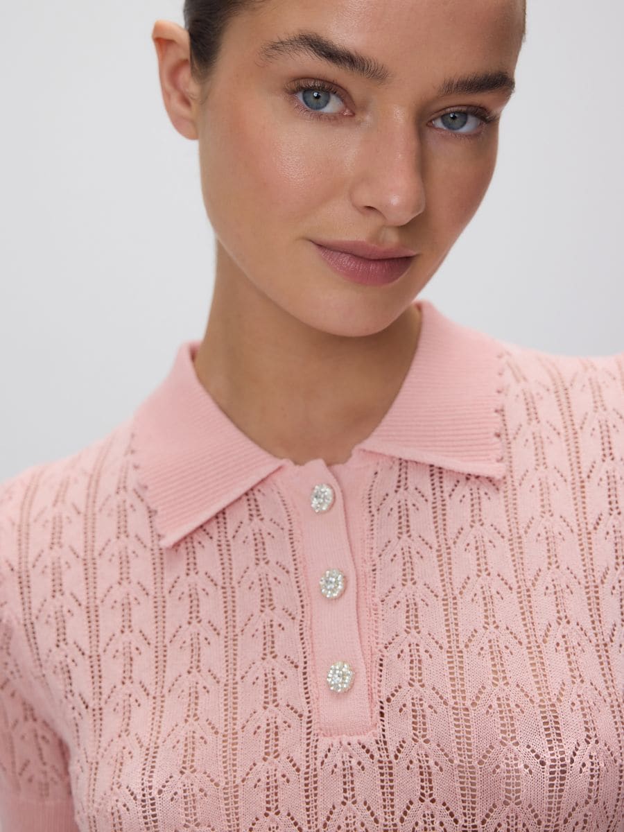 Openwork jumper with short sleeves - rose - RESERVED - 4