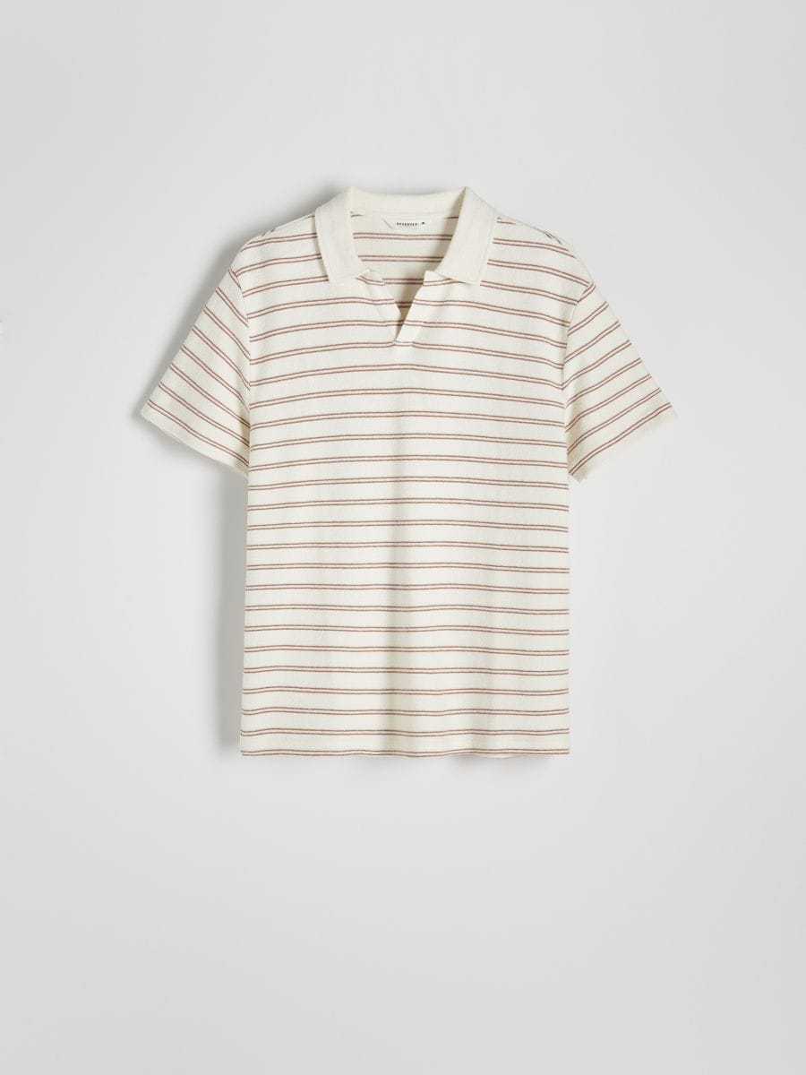 Gestreiftes Polohemd in regulärer Passform - beige - RESERVED - 4
