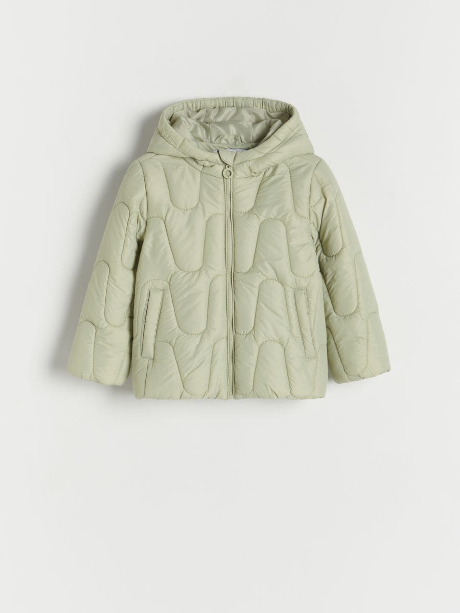 Prošívaná bunda s kapucí - bledá zelená - RESERVED