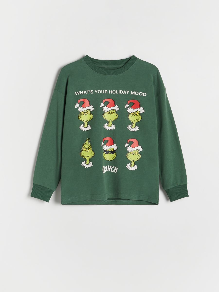 Grinch long sleeve T-shirt with Christmas motif - dark green - RESERVED